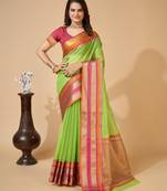 parrot green chanderi printed saree with blouse