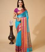 sky blue chanderi printed saree with blouse