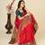 red chanderi printed saree with blouse