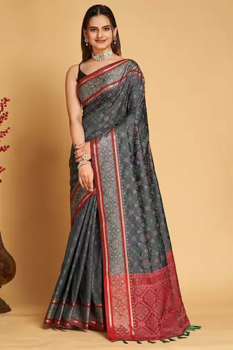 grey silk blend printed saree with blouse