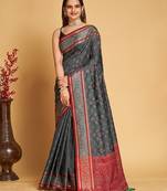 grey silk blend printed saree with blouse