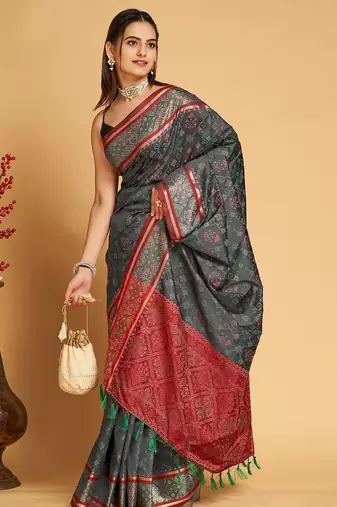 grey silk blend printed saree with blouse