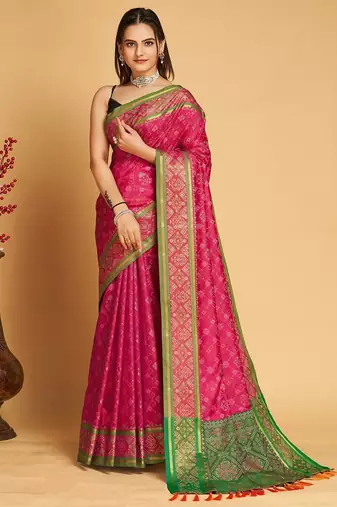 pink silk blend printed saree with blouse