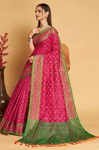 pink silk blend printed saree with blouse