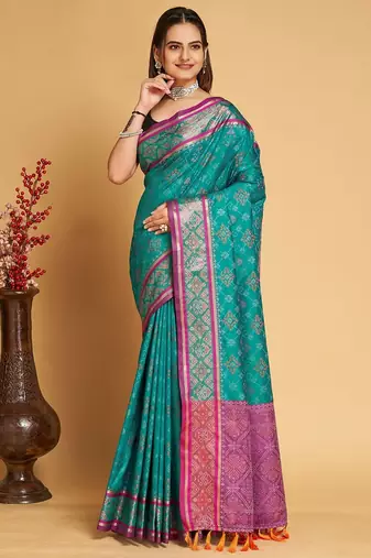 blue silk blend printed saree with blouse