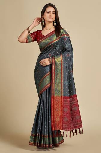 grey silk blend printed saree with blouse