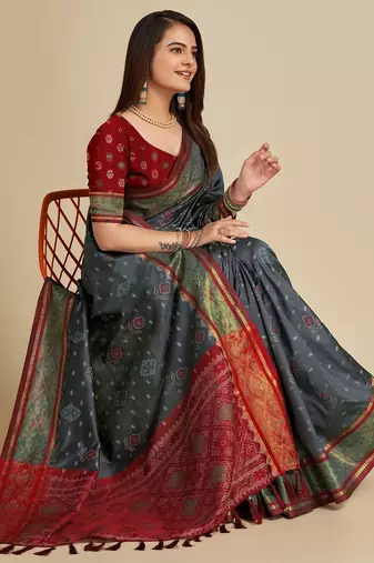 grey silk blend printed saree with blouse