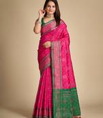 rani pink silk blend printed saree with blouse