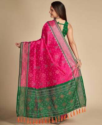 rani pink silk blend printed saree with blouse 3