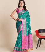 blue silk blend printed saree with blouse