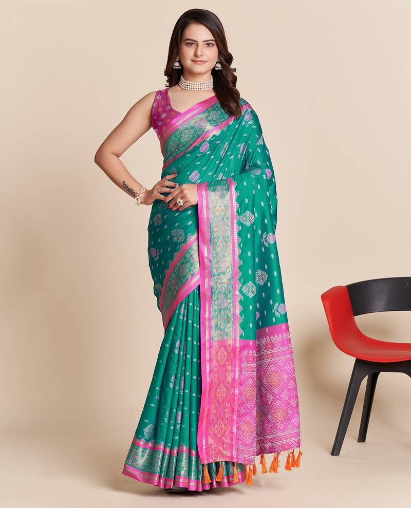 blue silk blend printed saree with blouse