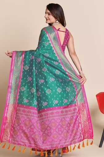 blue silk blend printed saree with blouse