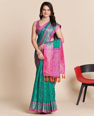 blue silk blend printed saree with blouse 3
