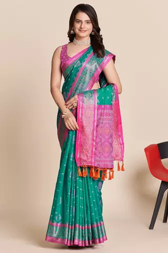 blue silk blend printed saree with blouse