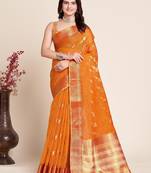 orange chanderi printed saree with blouse