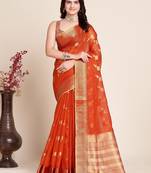 peach chanderi printed saree with blouse