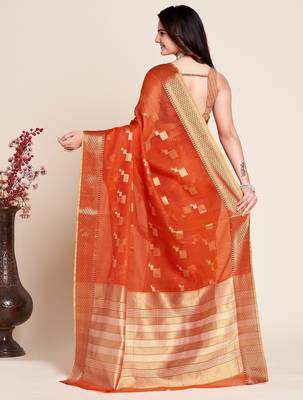 peach chanderi printed saree with blouse 3