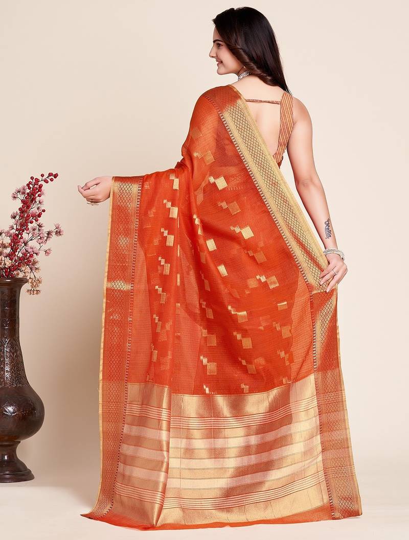 peach chanderi printed saree with blouse