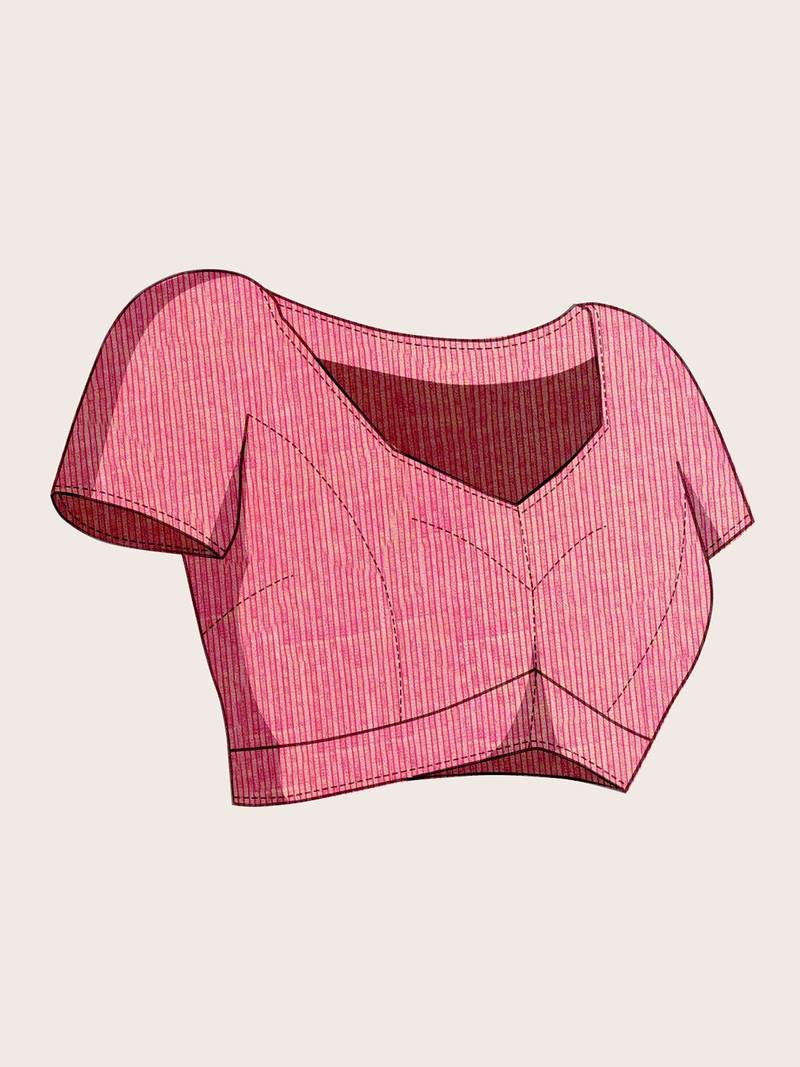 pink chanderi printed saree with blouse