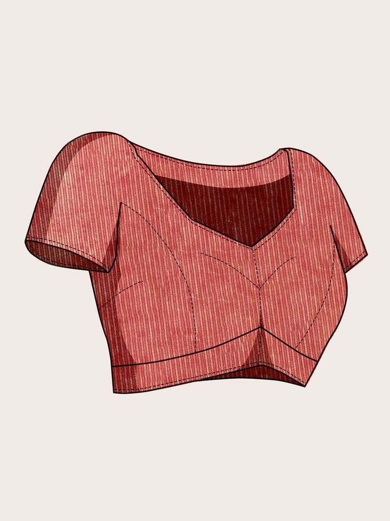 red chanderi printed saree with blouse