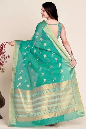 blue chanderi printed saree with blouse