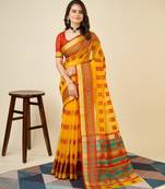 yellow chanderi printed saree with blouse