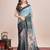 aqua blue linen printed saree with blouse