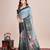 aqua blue linen printed saree with blouse