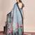 aqua blue linen printed saree with blouse