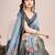 aqua blue linen printed saree with blouse