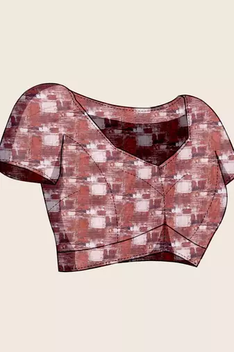 brown linen printed saree with blouse