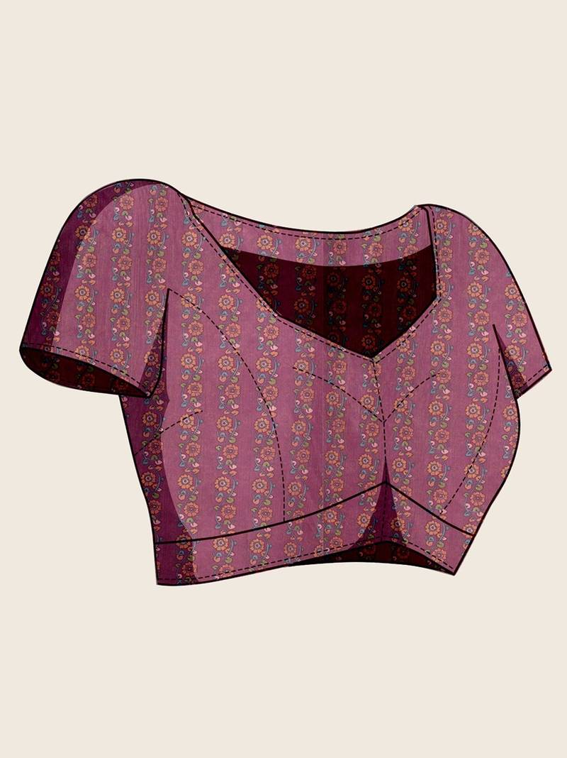 orange linen printed saree with blouse