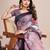 purple linen printed saree with blouse