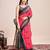 red linen printed saree with blouse