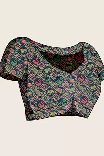 red linen printed saree with blouse