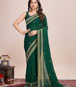 green silk blend blend printed saree with blouse
