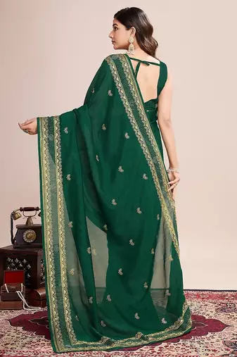 green silk blend blend printed saree with blouse