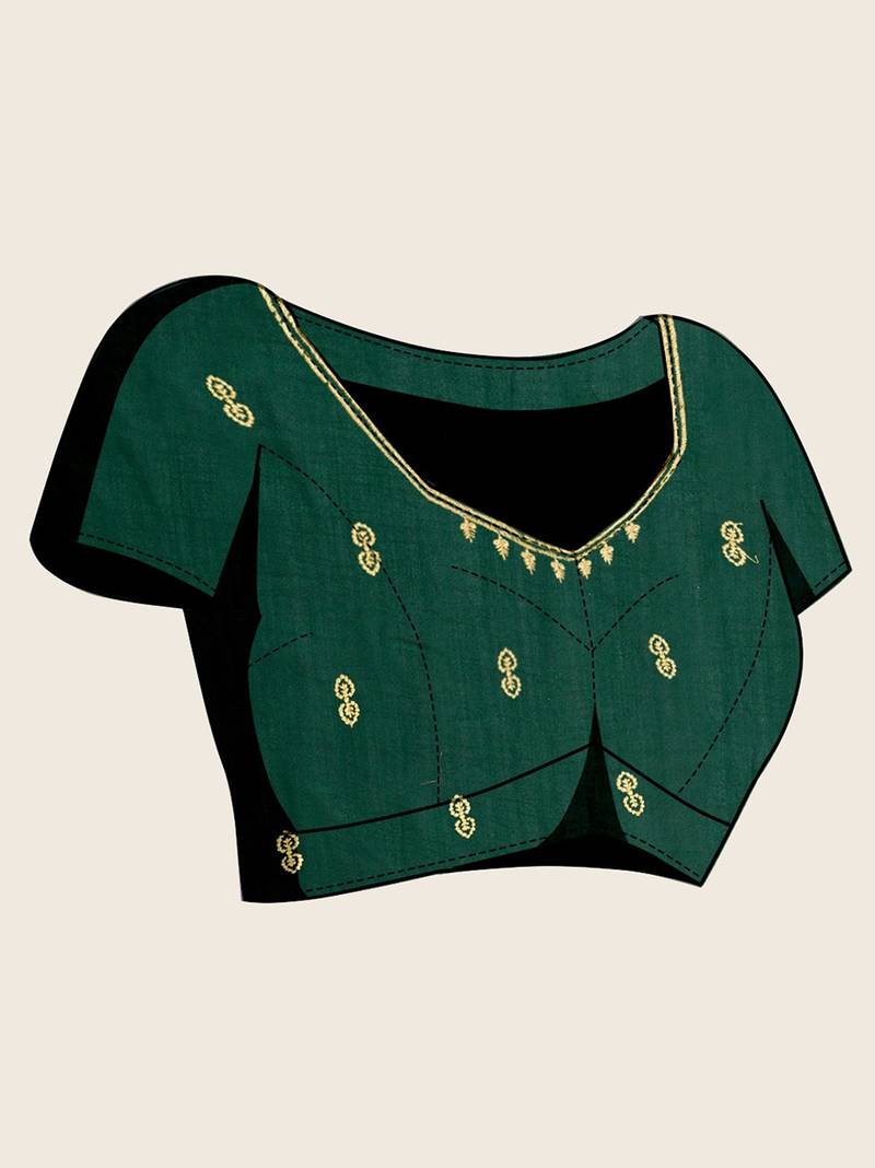 green silk blend blend printed saree with blouse