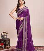 purple silk blend blend printed saree with blouse