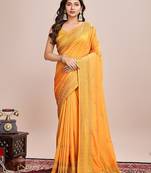 yellow silk blend blend printed saree with blouse