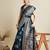blue satin printed saree with blouse