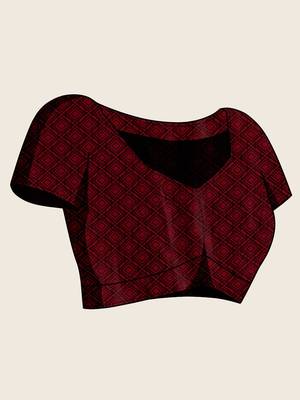 maroon satin printed saree with blouse 5
