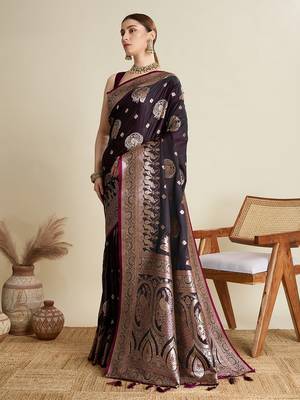 purple satin printed saree with blouse 2