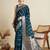 blue satin printed saree with blouse