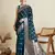 blue satin printed saree with blouse