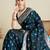 blue satin printed saree with blouse