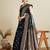 dark blue satin printed saree with blouse