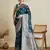 blue satin printed saree with blouse