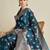 blue satin printed saree with blouse