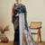 dark blue satin printed saree with blouse